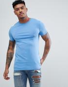 Asos Design Muscle Fit Crew Neck T-shirt With Stretch In Blue - Blue