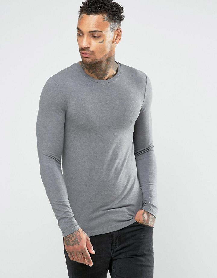 Asos Extreme Muscle Long Sleeve T-shirt In Gray - Gray