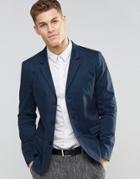 Asos Skinny Blazer In Washed Cotton In Blue - Blue