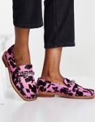 Asos Design Marcia Leather Square Toe Loafers With Chain In Pink Cow