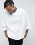 Asos Super Oversized T-shirt With Wide Batwing Raglan Short Sleeves In White - White