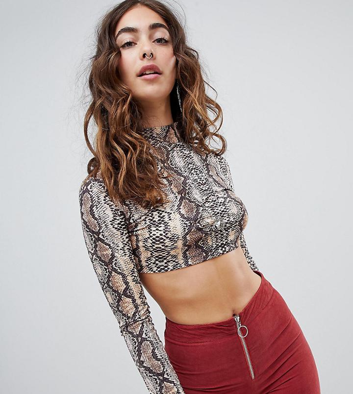 Sacred Hawk Crop Top In Snake Print - Beige