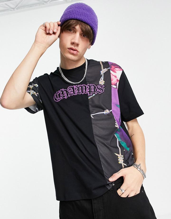 Asos Design Relaxed T-shirt In Black Color Block With Front Print