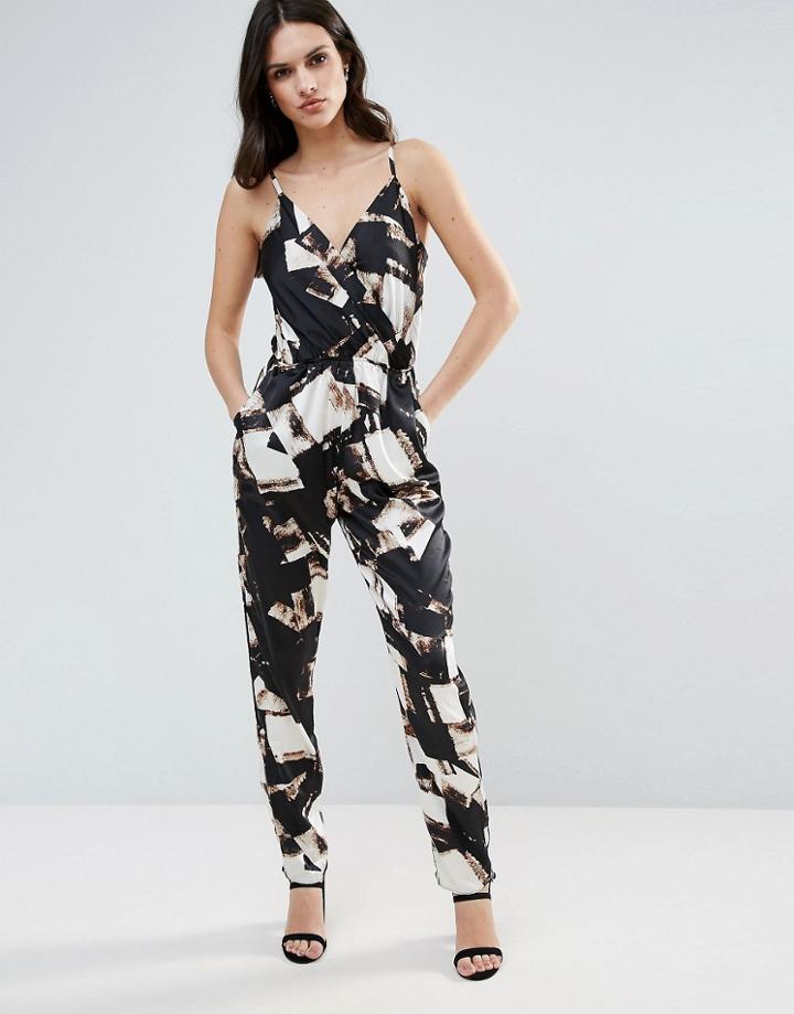Ax Paris Floral Print Jumpsuit - Black