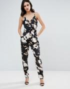 Ax Paris Floral Print Jumpsuit - Black