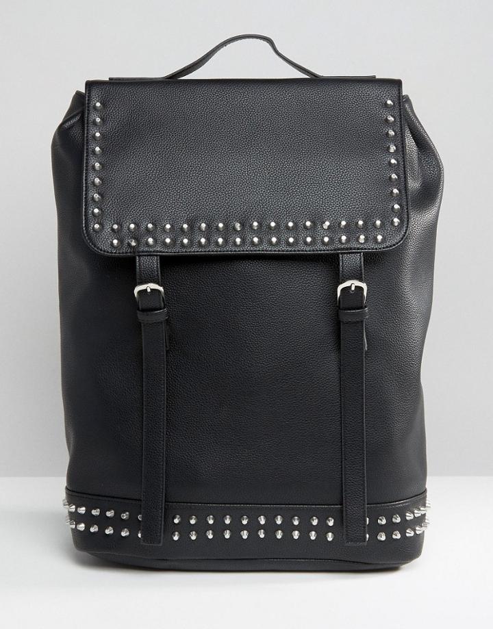 Asos Backpack In Faux Leather With Studs - Black