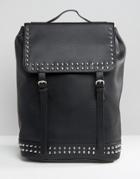 Asos Backpack In Faux Leather With Studs - Black