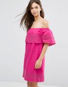 Asos Embroidered Off Shoulder Sundress - Pink