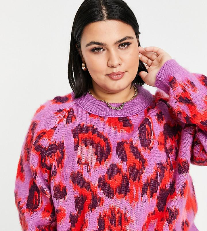 Asos Design Curve Sweater In Animal Pattern In Lilac-purple