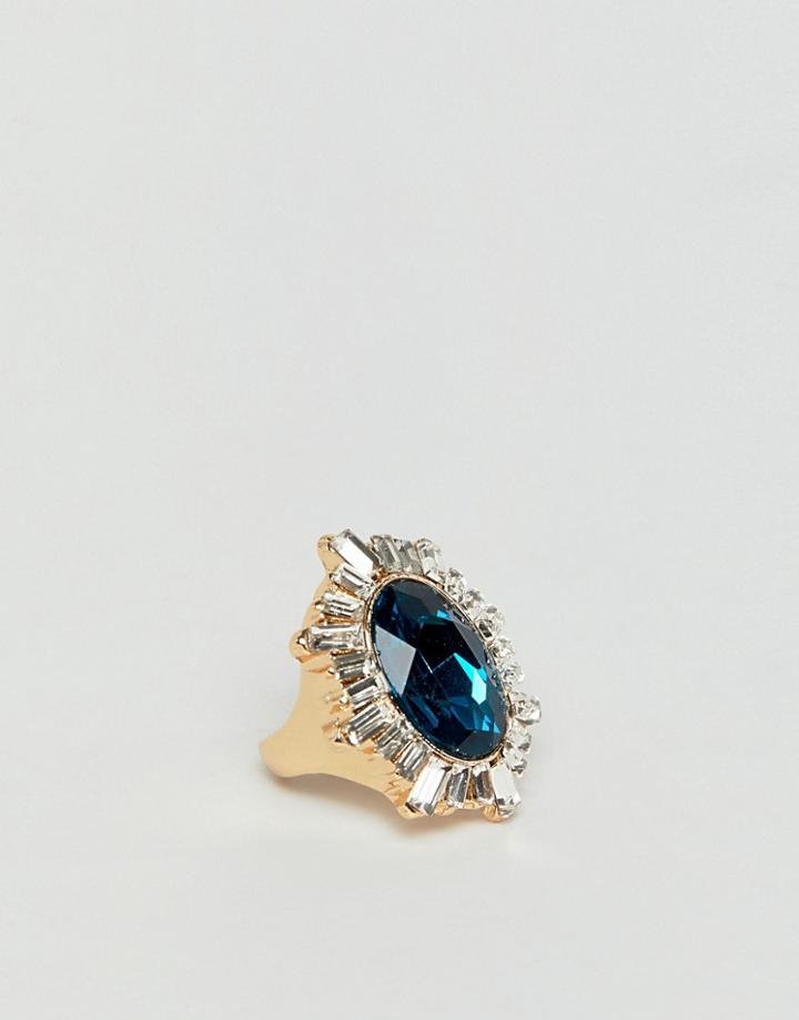 Asos Design Statement Ring With Crystals And Large Jewel In Gold - Gold