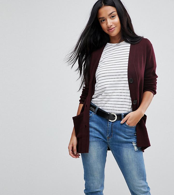 Asos Petite Cardigan With Pockets And Buttons - Red