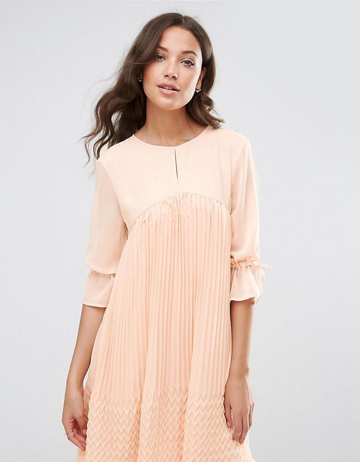 Asos Tall Pleated Swing Dress - Beige