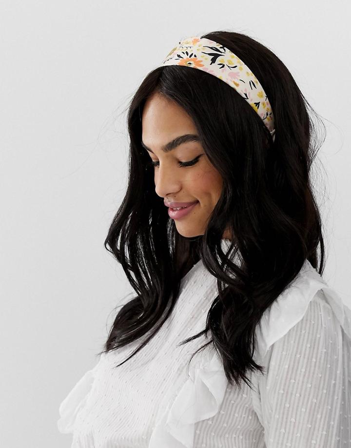 Asos Design Headband With Oversized Scarf Ties In Ditsy Floral Print - Multi