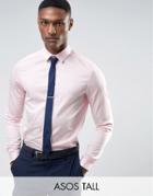 Asos Tall Wedding Slim Sateen Shirt In Pink - Pink
