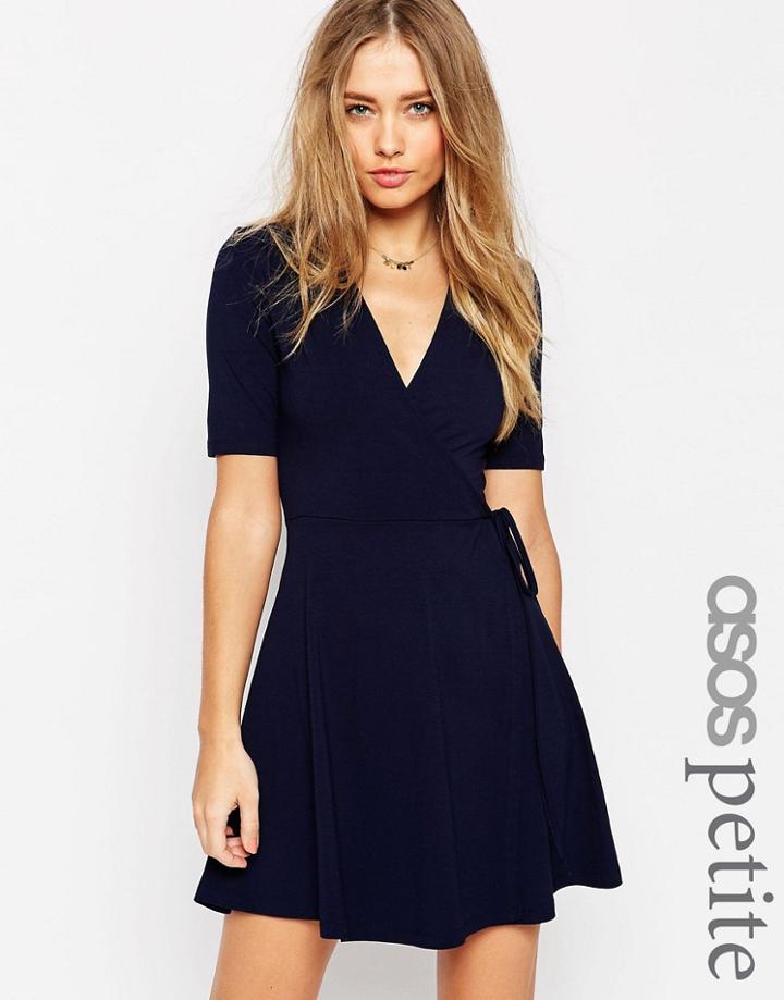 Asos Petite Mini Tea Dress With Wrap Front - Pink