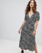 Free People Looking For Love Midi Dress In Animal Print-black