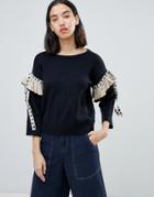 Amy Lynn Sweater With Embellished Sleeve Detail - Black