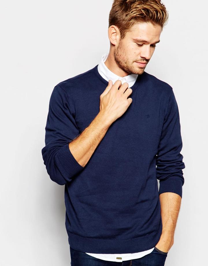 Blend Crew Knit Sweater Slim Fit In Navy - Navy