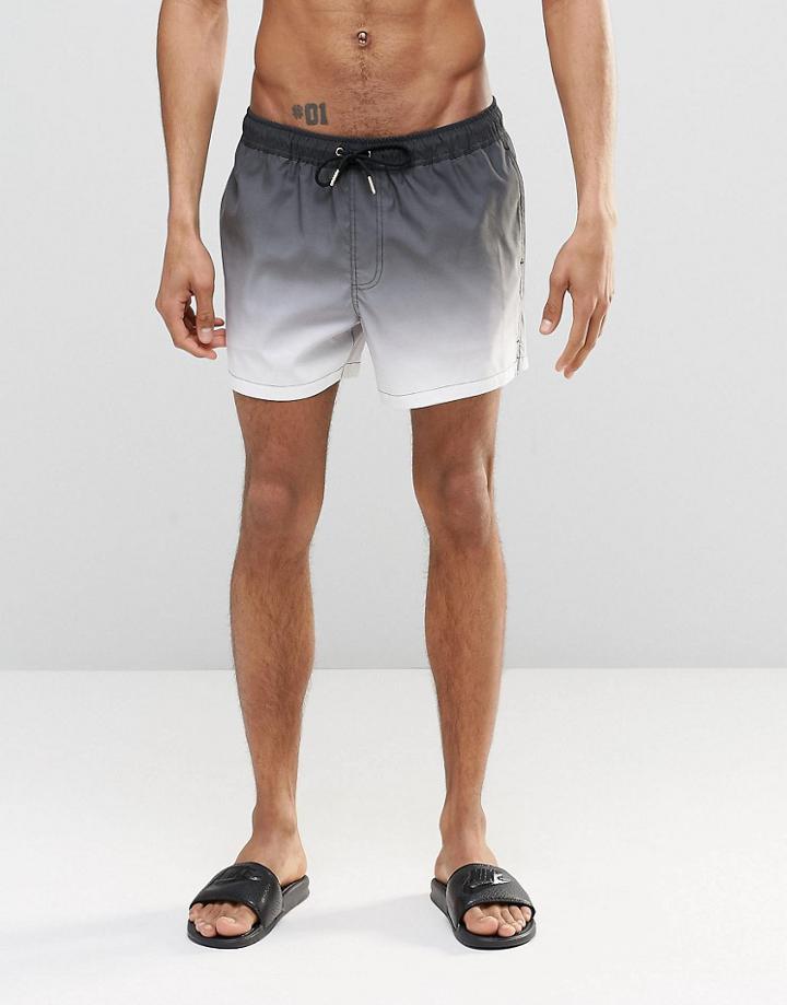 Asos Mid Length Swim Shorts In White Dip Dye With Gold Eyelets - White