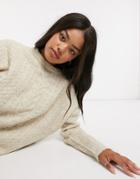 Urban Bliss Crew Neck Cable Knit Sweater In Light Gray