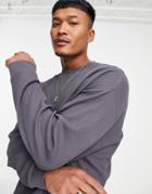 Asos Design Oversized Heavyweight Waffle Long Sleeve T-shirt In Beige-grey