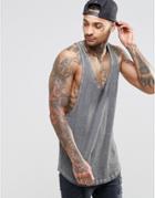 Asos Oil Wash Rib Tank With Extreme Racer Back In Gray - Gray
