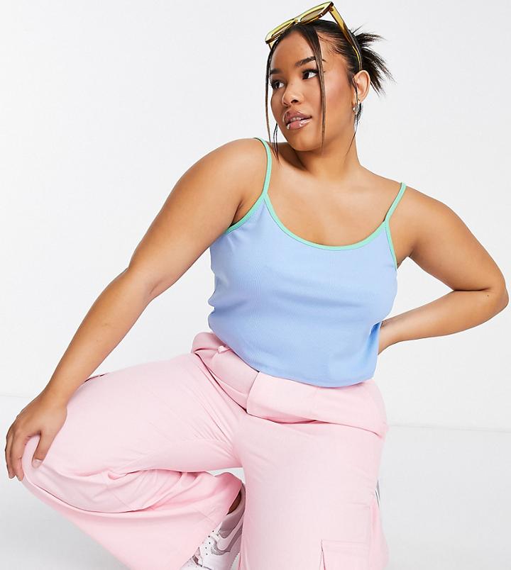 Collusion Plus Contrast Cami Top In Blue