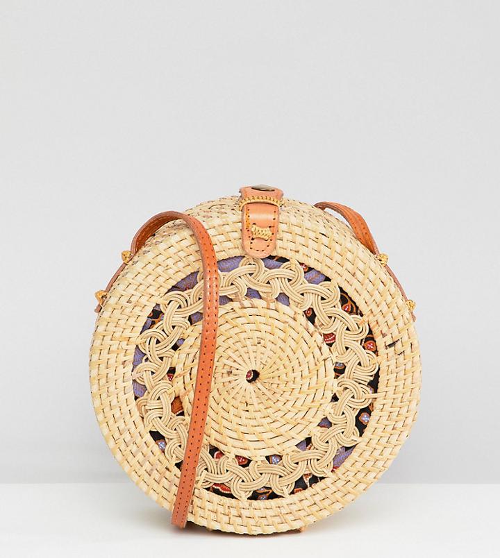 Rock 'n' Rose Round Woven Detail Straw Bag - Beige