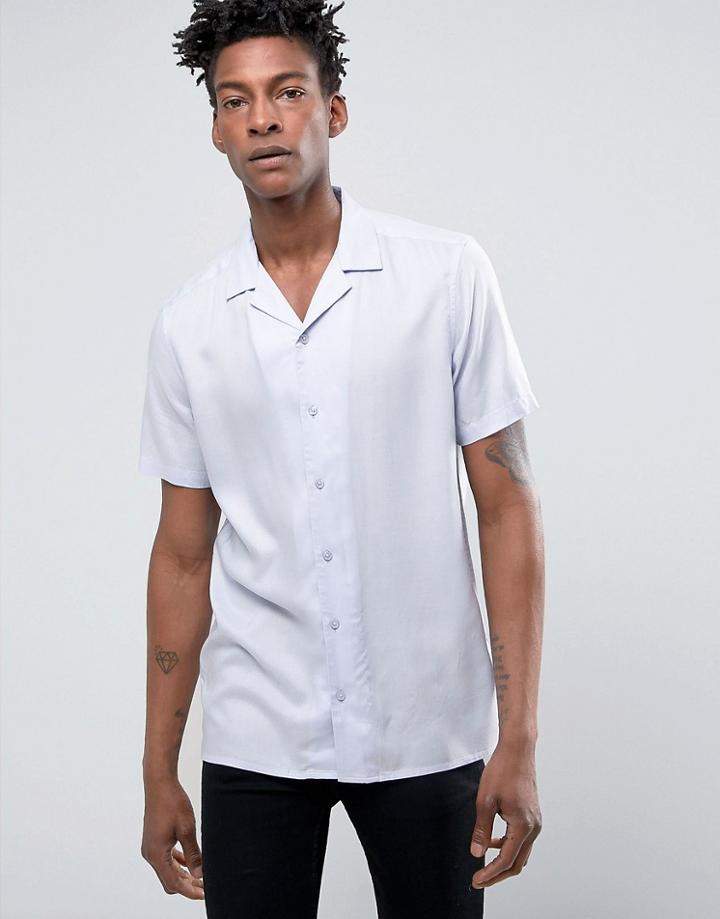 Asos Regular Fit Viscose Shirt With Revere Collar In Blue - Blue