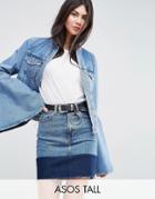 Asos Tall Denim Jacket With Rips And Fluted Sleeve - Blue