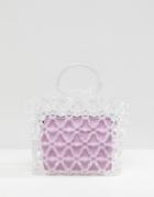 Asos Design Beaded Boxy Clutch Bag With Contrast Inner Clutch Bag - Clear