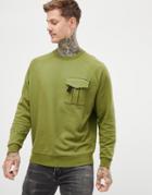 Asos Design Oversized Sweatshirt With Cargo Pocket In Khaki-green