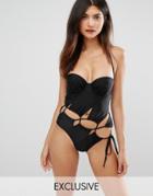 Wolf & Whistle Lace Up Swimsuit - Black