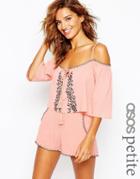 Asos Petite Embroidered Smock Beach Top Co-ord - Pink
