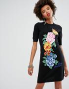 Love Moschino Floral Cashmere Wool Mix Knit Dress - Black
