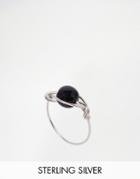 Kat & Bee Simple 925 Sterling Silver Wire Ring With Black Bead - Silver