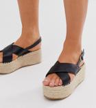 Truffle Collection Wide Fit Cross Strap Flatform Espadrille Sandals - Black