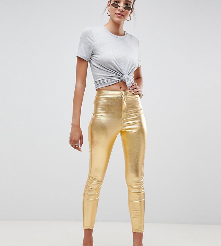 Asos Design Rivington High Waisted Jeans In Gold - Gold