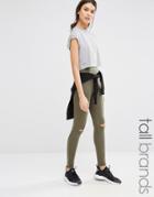 Missguided Tall Ripped Knee Leggings - Green