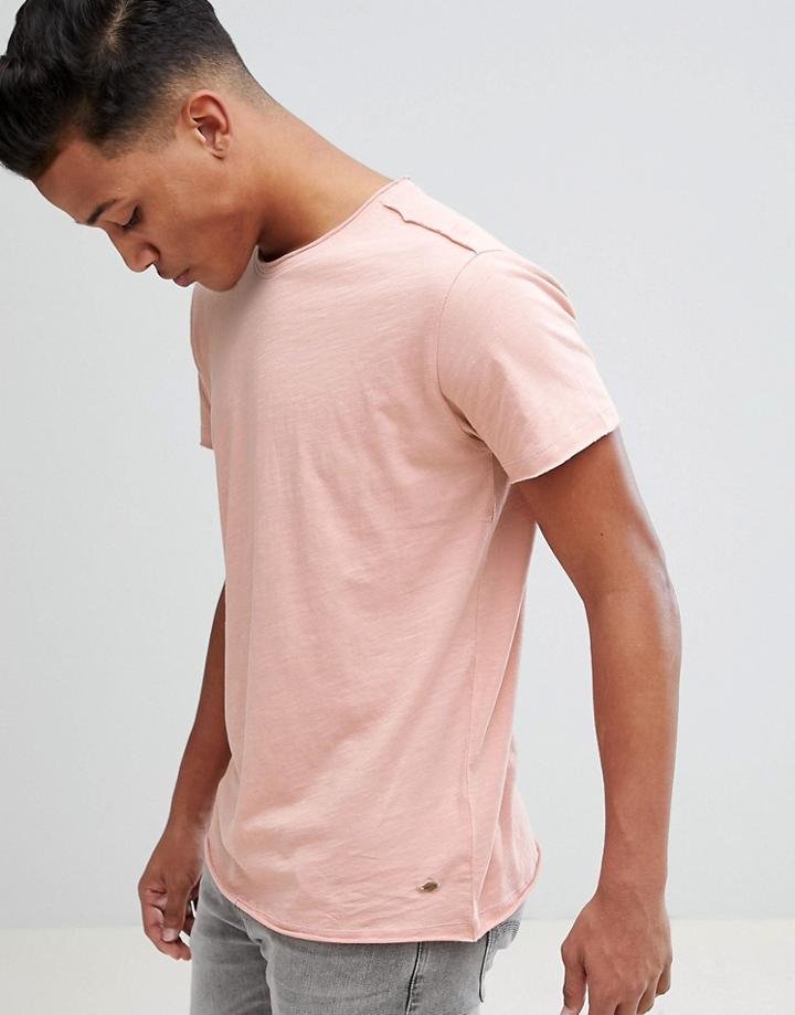Solid Slub T-shirt With Raw Edge - Pink