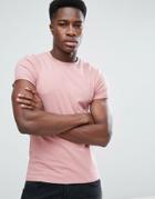 Asos Muscle Fit T-shirt With Roll Sleeve In Pink - Pink