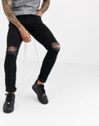 Another Infleunce Skinny Noa Jeans In Black With Knee Rips