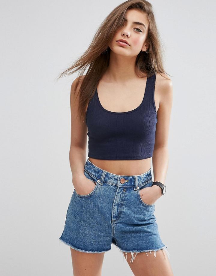 Asos Tank Crop Top In Rib - Navy