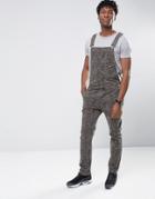 Asos Denim Overalls With Zips In Camo - Green