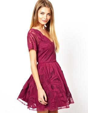 Asos Gothic Cutaway Skater Dress - Burgundy