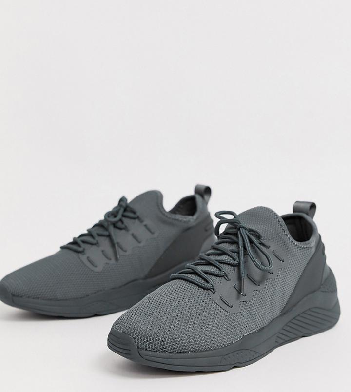 Asos Design Wide Fit Sneakers In Gray Mesh - Gray