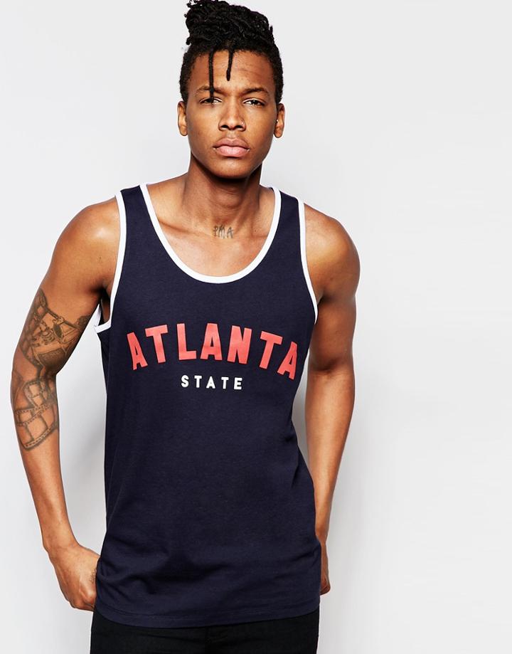 Asos Relaxed Tank With Atlanta Print And Contrast Trim - Blue