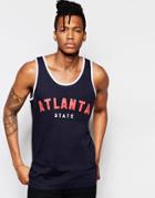 Asos Relaxed Tank With Atlanta Print And Contrast Trim - Blue
