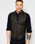 Asos Vest In Tweed With Shawl Collar In Brown - Green