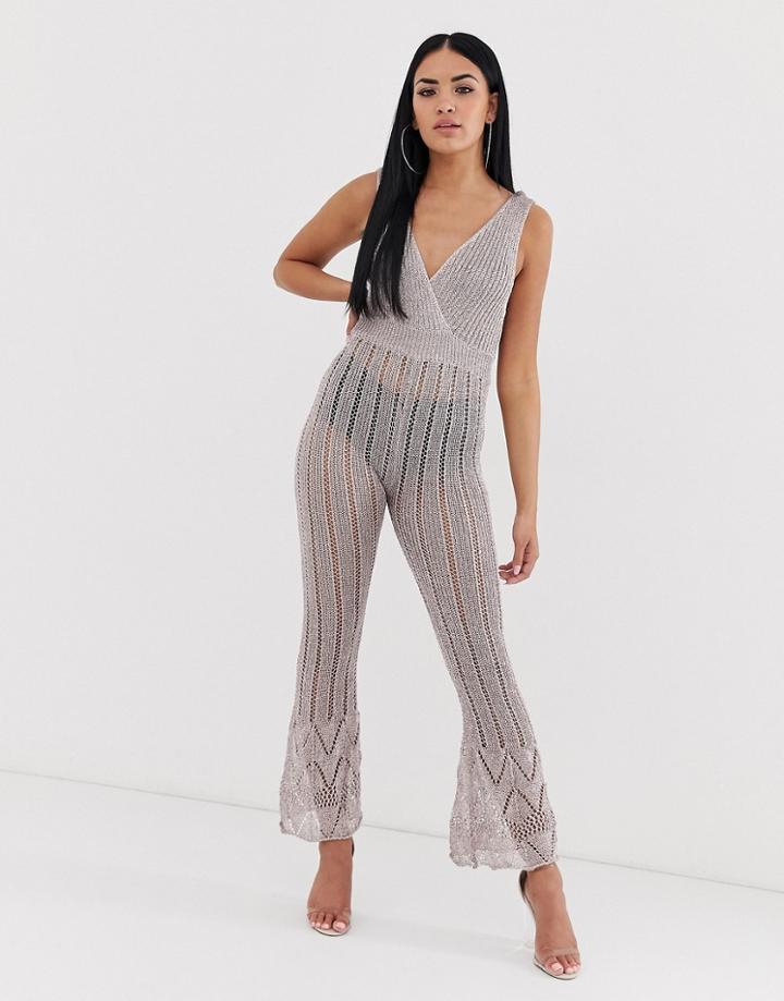 Asos Design Jumpsuit In Metallic Yarn - Gold